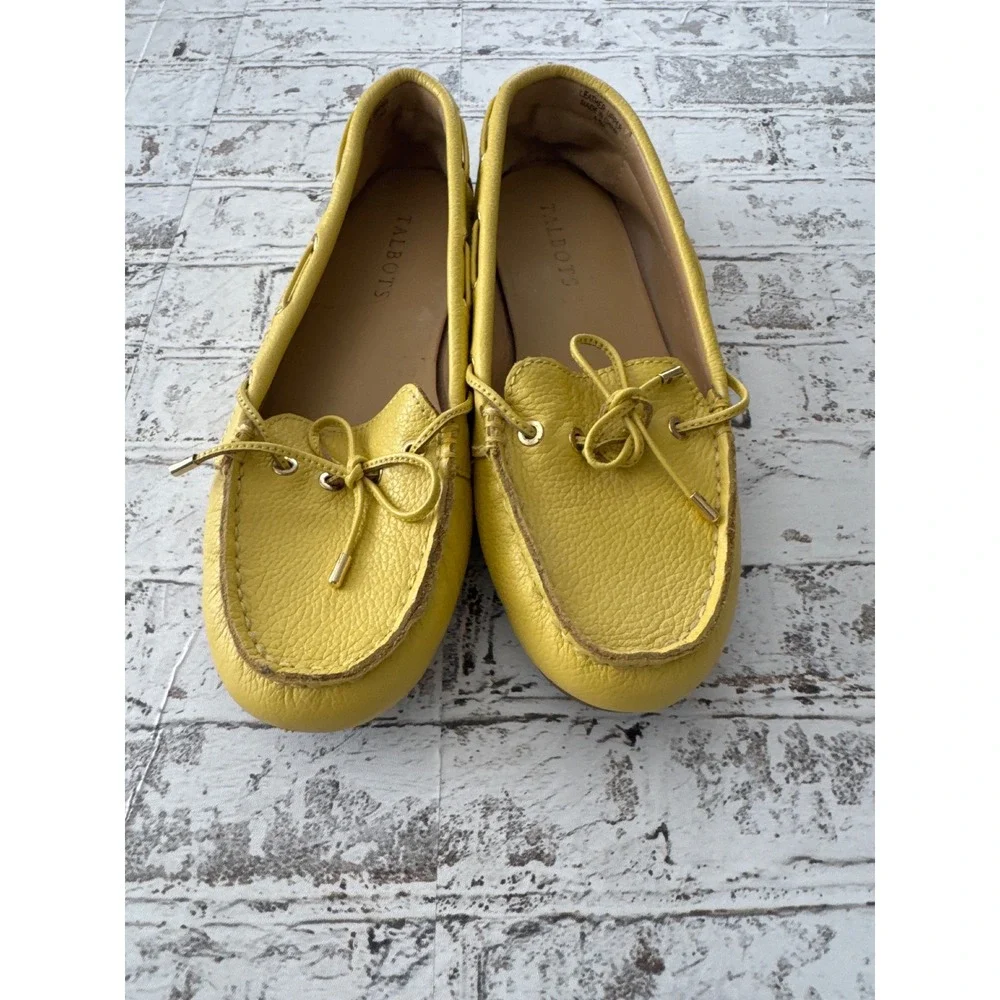 Talbots Womens Yellow Pebbled Leather Driving Loafers Moccasins Size 6.5 0596
